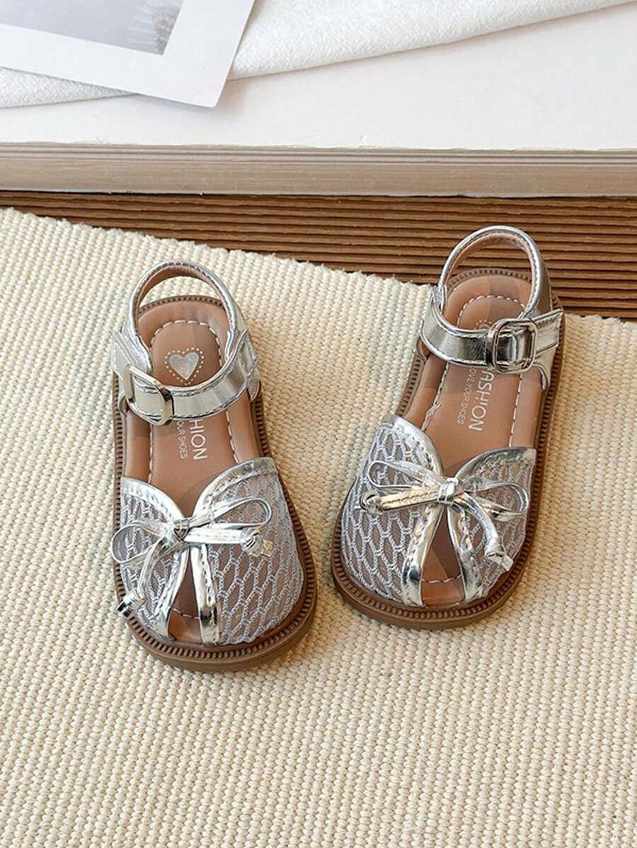 1双婴儿/幼儿公主平底防滑鞋，公主网眼蕾丝百搭凉鞋 - 銀色 - 查看 1