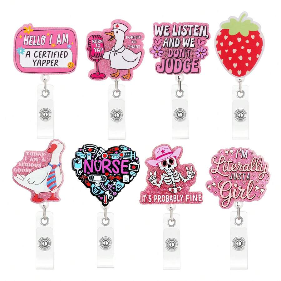 1pc Glitter Acrylic Badge Reel Retractable ID Card Holder Clip, Nurse/Doctor Badge Reel Gift, Retractable Badge Reel - Multicolor - View 1