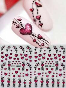 2pcs 5D Stereoscopic Heart Nail Stickers, Valentine's Day Red Heart Line Doodle Nail Art Stickers, New Year Nail Art Supplies, Wedding Nail Jewelry Decorations - 彩色 - 查看 4