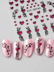 2pcs 5D Stereoscopic Heart Nail Stickers, Valentine's Day Red Heart Line Doodle Nail Art Stickers, New Year Nail Art Supplies, Wedding Nail Jewelry Decorations - 彩色 - 查看 7
