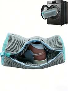 1pc Durable Shoe Wash Bag, Blue Zipper, Velvet Lining, Noise-Reducing Elastic Nylon Zipper, Suitable For All Washing Machines, Protects Athletic, Casual And Delicate Shoes - Multicolor - View 6