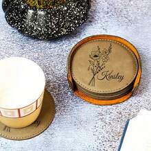 1pc Customized Engraved Leather Coaster, Personalized Name Drink Coaster, Kitchen Coaster, Desk Coaster, Dining Coaster, Wedding Coaster, Coaster Gift, Wedding, Couple, Housewarming, Party, Business, Library, Colleague, Boss, Birthday, New Year, Thanksgiving, Valentine's Day Gift - Multicolor - View 6