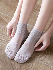 5 Pairs Of Summer Women's Student Thin Fashionable Comfortable Hollowed Out Mesh Breathable Rose Edge Lace Socks - Multicolor - View 8