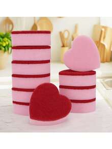 15PCS/6PCS/2PCS/1pc Heart-Shaped Sponge Scrubber For Kitchen Cleaning, Dishwashing, Cup Washing, Pot Scrubbing, Cleaning Sponge, Bathroom Cleaning Sponge, Beautiful Gift For Elders On Holidays. - LOVE - View 2
