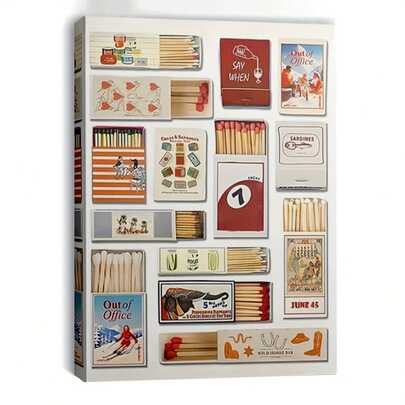 1pc Vintage Art Framed Canvas Wall Decor - Retro Matchstick Design With "Out Of Office" & "Say When" Themes, I For Home, Office, Living Room, Bedroom, Match Decor