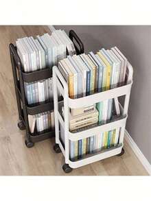 大型多功能四层置物推车，配备4个挂钩和2个挂桶。多种规格可选。加厚加固版，采用耐用PP塑料材质，配备360°旋转轮 | 适用于厨房、浴室和卧室收纳。节省空间的篮筐托盘整理工具 - 彩色 - 查看 4