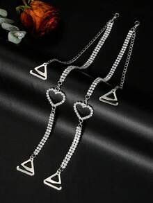 2pcs Set New Arrival Triple Row Rhinestone Bra Shoulder Straps, Luxury Fashion Shoulder Chain, Bridal Wedding Accessory, Showcases Your Beautiful Back, Matching Strapless Dress - Silver - View 8