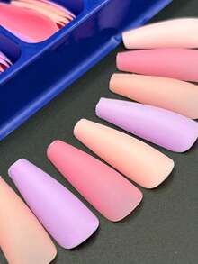 120pcs Matte Coffin Shaped Press-On Nails, Pink & Purple Solid Ballet Slipper Style ABS Full Cover Artificial Nails, Suitable For Nail Extension - Multicolor - View 7