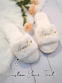 Customized Bridal Wedding Plush Slippers, Fashionable Bridesmaid Gift Decor, Stylish, Hippie, Minimalist, Casual, Cute, Simple Chic, Minimalist Chic, Comfortable Custom, Unique, Personalized Collectible Gift, Ideal Gift ,Spring-Collection - Multicolor - View 7