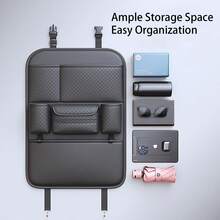 PU Leather Car Back Seat Organizer With Tissue Box Holder, Cup Holders, Hooks & Anti-Kick Mat - Multifunctional Backseat Storage Bag - Multicolor - View 3