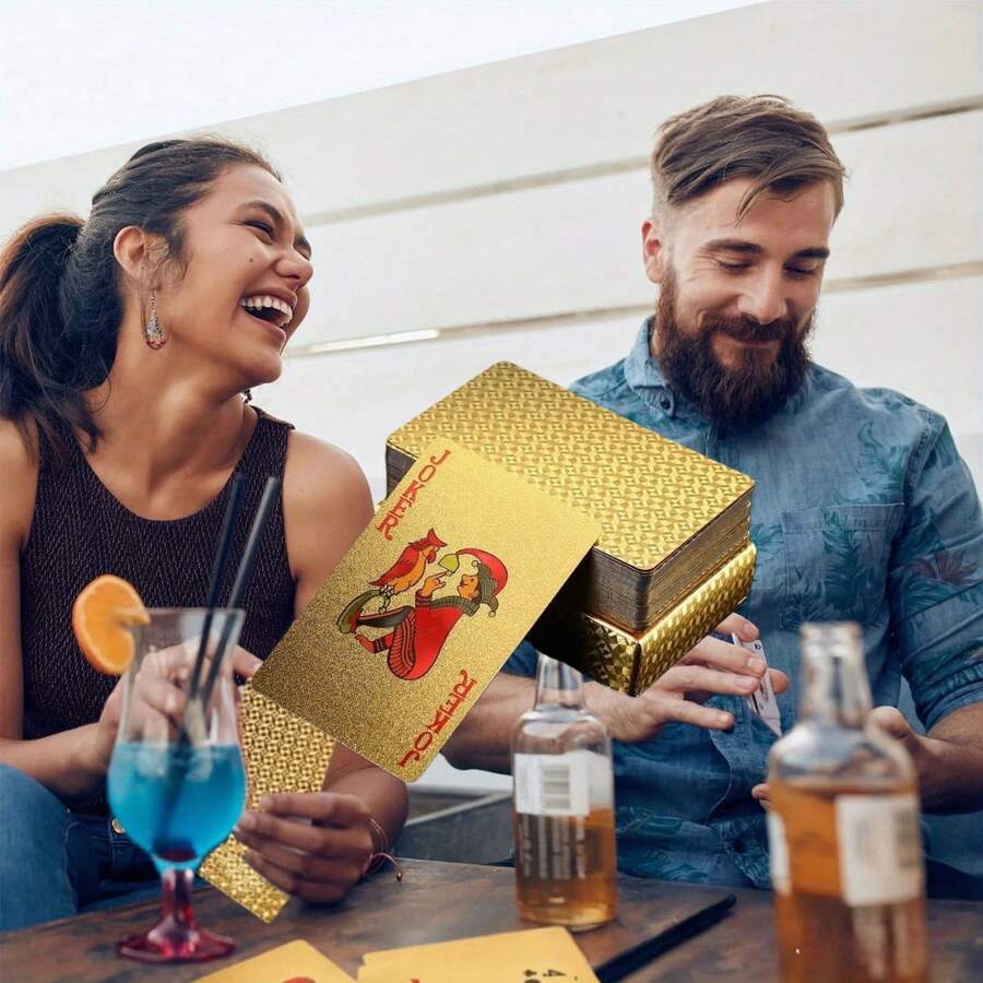 1 Set Waterproof Plastic Playing Cards, Gold Foil Party Game Cards, Game Gift - Multicolor - View 1