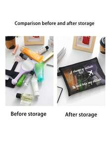 Mesh Nylon Printed Women'S Portable Makeup Bag ,Portable Multipurpose Cosmetic Bag, Airplane Pattern Print Makeup Bag, Women'S Makeup Bag Travel Toilet Organizer,Mesh Travel Toiletry Bag With 'A Change Of Latitude Would Help My Attitude' Quote & Airplane Graphic - Transparent Cosmetic Pouch For Travel, Toiletries, And Organization,Back To School Doctor Teacher Gift - Multicolor - View 7