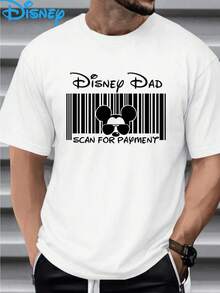 Disney Men's Mickey And Minnie Mouse Dad T-Shirt-Officially Authorized Casual Short-Sleeved T-Shirt With Mickey Ears And Scanning Payment Design, Comfortable Summer Theme Activity Shirt, Suitable For Casual Dress And Gifts (Ideal For Fans And Birthday Party Clothes)-Machine Washable, Regular Version, White With Black Mickey Ears And Minnie Print, Perfect For Home And Outdoor Activities, Men's T-Shirt. - White - View 1