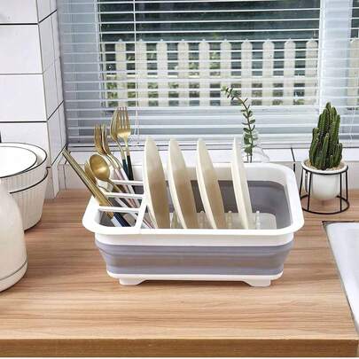 1个可折叠碗碟架，水槽收纳架，适用于盘子、碗、餐具，可折叠碗碟晾干架