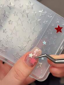 1pc Nail Art Mold, Polka Dot, Star Grid, Hollow Star, Delicate 3D Star, Cross Star Nail Decor Transparent Silicone Mold - Clear - View 10