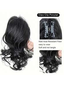Clip de pelo con forma de garra para coleta, extensión de cabello sintético ondulado de 12 pulgadas, clip de pelo para mujeres en Halloween y Navidad (color del cabello: negro natural, marrón claro, marrón oscuro, negro parduzco) - Multicolor - Ver 4