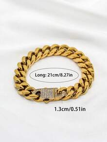 1件装时尚嘻哈个性化18K镀金不锈钢加厚迈阿密链手链，男士派对礼物之选 - 13mm鑲水鑽款 - 查看 14