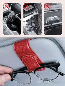 Clip magnético para gafas de sol en el parasol del coche - Material de cuero, operación con una sola mano, instalación sin daños, adecuado para todos los modelos de vehículos, clip para gafas y tarjetas en el interior del coche - Clip para gafas - Ver 4