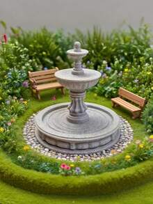 3D打印三层经典喷泉模型——优雅的微型中心装饰品，适用于立体模型、策略游戏地形、桌面角色扮演游戏场景、建筑模型、花园、微型收藏品和小花园装饰。 - 彩色 - 查看 5
