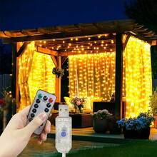 USB供电LED窗帘灯串，8种模式，带遥控器，适用于派对、家居、卧室、厨房、花园、婚礼、斋月、情人节、生日、露营、背景装饰、户外等场合的装饰灯。 - USB窗簾燈串 - 查看 5