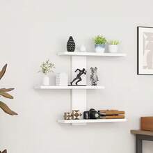 Estantería de almacenamiento de pared multicapa, hecha de tablero de fibra, estantería multifuncional para exhibición para oficina y decoración del hogar, adecuada para coleccionar estatuas y figuritas, estantería decorativa y práctica - Blanco y Negro - Ver 2