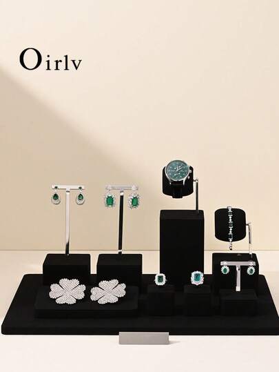 Oirlv 1 pieza Soporte de exhibición de joyería de moda todo negro Almacenamiento de microfibra para anillos, aretes, pulseras, relojes, broches Organizador de exhibición de tienda Soporte de exhibición de alta gama para decoración de busto y accesorios de reloj
