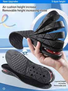 1-Pair Black 5cm Invisible Air Cushion Height Increasing Insoles – Multi-Layer Adjustable Height Shoe Inserts For Women & Men, Breathable Perforated Comfort Insoles, Ideal For Daily Wear Commutes Date Nights All-Day Foot Support, Bestselling Hidden Height Boost Insoles, Perfect For Valentine's Day Practical Gift For Friends Colleagues Height-Enhancement Enthusiasts - màu đen - Xem 2
