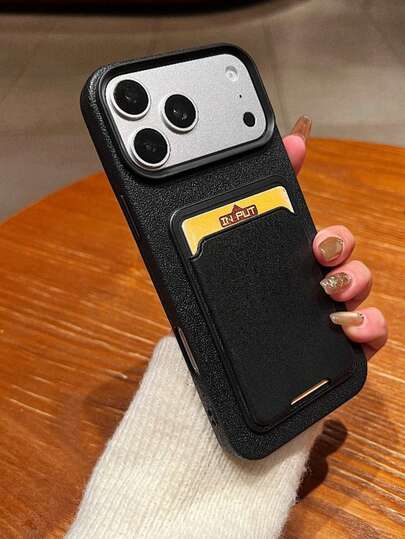 Black Card Holder Wallet + Full Coverage TPU Leather Texture Phone Case Compatible With IPhone 17/16/15 Pro Max/15 Pro/15/14/13/12/11, 13 Pro/14 Pro Max Protective Cover