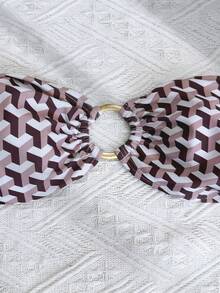 Bộ đồ bơi nữ Xuân/Hè 2026 - Áo bơi in họa tiết bất đối xứng trang nhã, gợi cảm kiểu retro, quần bơi tam giác, bikini kiểu sarong cho kỳ nghỉ/đi biển. - Màu Khaki - Xem 8