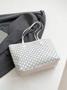 Túi tote đeo vai in họa tiết toàn thân, quà tặng Ngày của Mẹ cho mẹ, túi tote in chữ retro, túi đeo vai dung tích lớn, túi xách tay hoàn hảo cho việc đi làm. - trắng - Xem 10