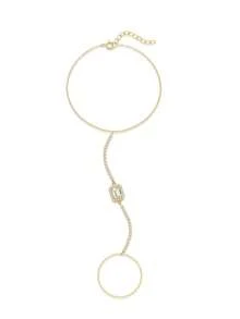 1PC 925 Sterling Silver Dainty Prong Setting Irregular Ring Bracelet Hand Chain For Women Dainty Cubic Zirconia Bracelet And Ring Chain Body Jewelry Daily Wear Wedding Party Engagement Anniversary Valentine's Day - Gold - View 3