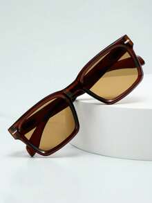 1pc Men's Retro Square Frame High-Quality Minimalist Business Fashion Glasses, Suitable For Parties, Casual, Travel, And Daily Wear - Tea Frame Tea Color Piece - View 5