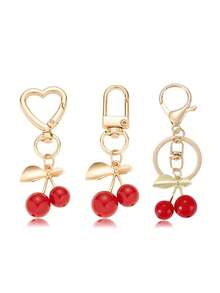 1 Peça Chaveiro Pingente de Cristal em Formato de Cereja, Chaveiro de Cereja Brilhante com Clipe, Acessórios de Resina Brilhante e Metal, Chaveiro Unissex, Encantos de Carteira e Bolsa. Adequado para Carteiras e Bolsas Femininas, Presentes e Lembranças do Dia dos Namorados, Acessórios de Carro, Encantos de Bolsa e Pendentes de Mochila. - Multicolorido - Visão 1