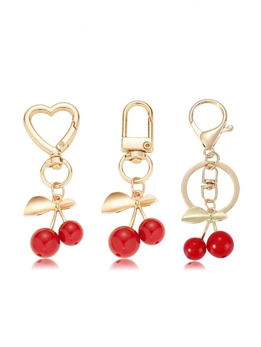 1 Peça Chaveiro Pingente de Cristal em Formato de Cereja, Chaveiro de Cereja Brilhante com Clipe, Acessórios de Resina Brilhante e Metal, Chaveiro Unissex, Encantos de Carteira e Bolsa. Adequado para Carteiras e Bolsas Femininas, Presentes e Lembranças do Dia dos Namorados, Acessórios de Carro, Encantos de Bolsa e Pendentes de Mochila. - Multicolorido - Visão 1