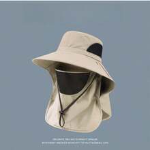 1pc Unisex Spring & Summer 360° UV Protection Bucket Hat - Integrated Neck Shield & Removable Face Cover, Breathable Wide Brim Outdoor Sun Hat For Fishing/Hiking/Cycling/Outdoor Activities, Fashionable All-Round Sun Protection Bucket Hat