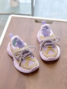 儿童透气防滑软底学步鞋，时尚轻便厚底学生跑步鞋，男女童均适用，春秋季款 - 紫色 - 查看 4