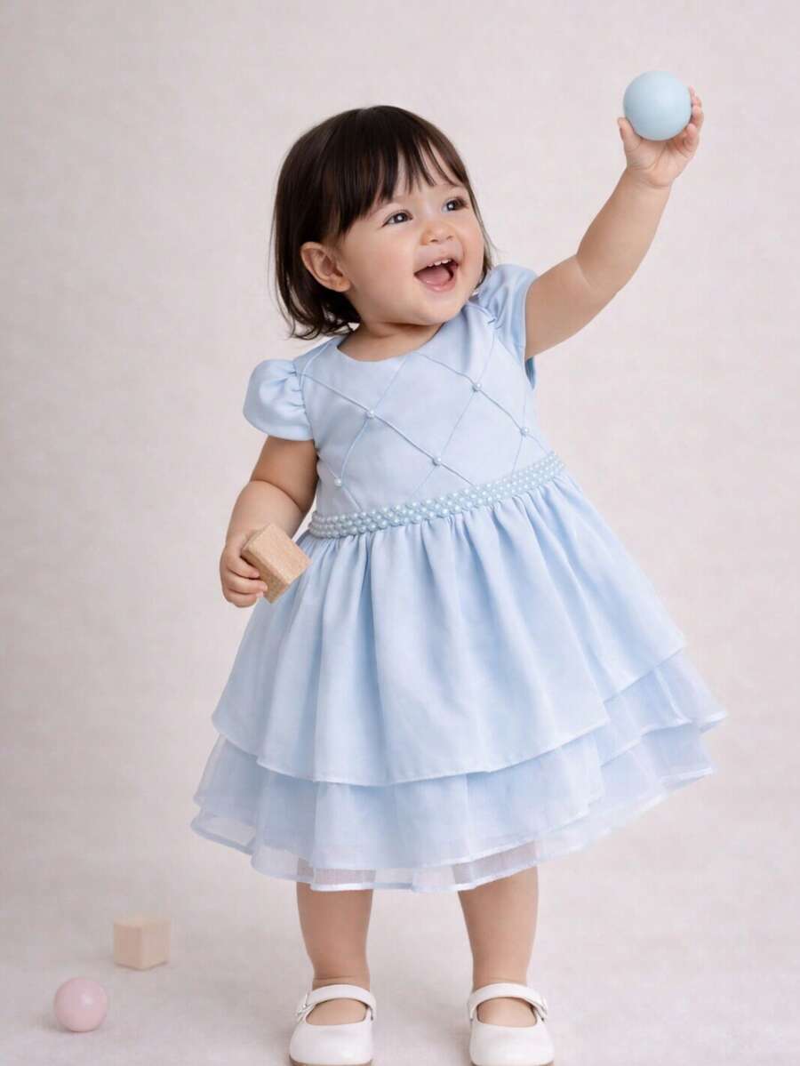 Vestido Bebezinha Festa Infantil Menina Criança Com Pérolas Lindo Bebê Luxo Criança Aniversário Casamento Moderno Rodado