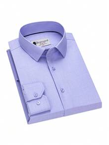 Men's Business Dress Shirts, 38% Bamboo Fiber, 62% Polyamide, Long-Sleeved, No-Iron, With A Slim Fit. Bamboo Fiber: Offers Good Moisture Absorption And Breathability, Is Comfortable To Wear And Naturally Antibacterial. It Is Wear-Resistant And Firm, Making The Shirt Less Prone To Deformation. - 紫丁香色 - 查看 1