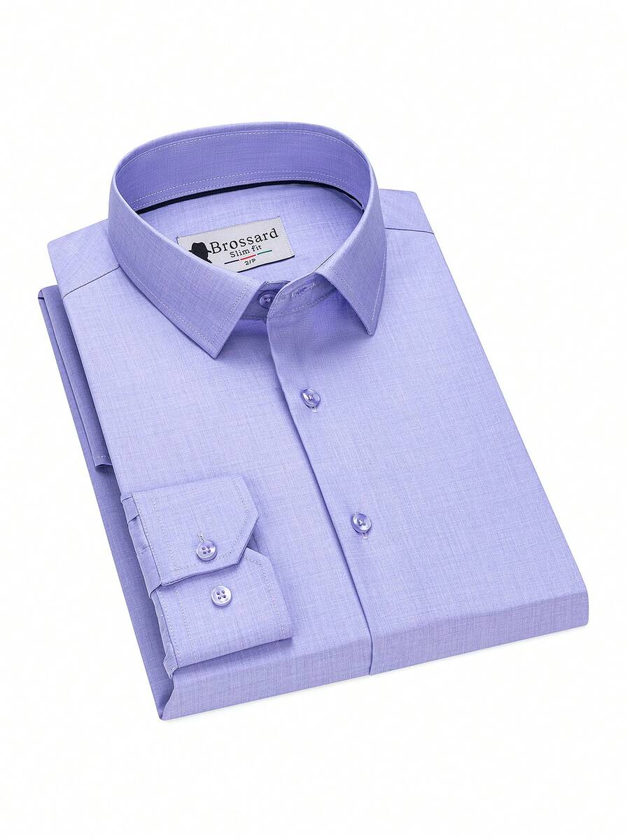 Men's Business Dress Shirts, 38% Bamboo Fiber, 62% Polyamide, Long-Sleeved, No-Iron, With A Slim Fit. Bamboo Fiber: Offers Good Moisture Absorption And Breathability, Is Comfortable To Wear And Naturally Antibacterial. It Is Wear-Resistant And Firm, Making The Shirt Less Prone To Deformation. - 紫丁香色 - 查看 1