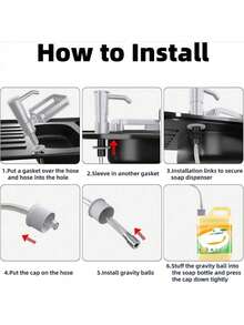 1 set inbyggd tvålpump för diskbänk, diskbänkmonterad tvålpump med bra sugförmåga, 39-tums förlängningsrör direkt anslutet till tvålbehållaren, undvik frekvent påfyllning (svart)