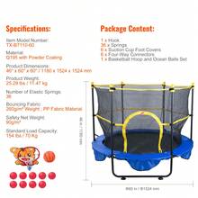 5FT Trampoline For Kids, 60" Indoor Outdoor Trampoline With Safety Enclosure Net, Basketball Hoop And Ocean Balls, Mini Toddler Recreational Trampoline Birthday Gifts For 3+ Years Kids - Royal Blue - View 7