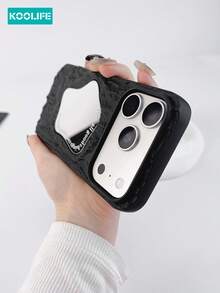 Koolife 3D Rock Texture TPU Phone Case, Single Pack, Includes Asymmetrical Mirror Surface, Skin-Friendly Matte Anti-Shock Protective Case, Raised Lens Protection, Fashionable Unique Design, Compatible With IPhone 17/17 Pro/17 Pro Max - Black - View 5
