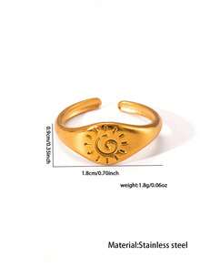 1枚复古简约不锈钢太阳叶子花朵设计戒指，时尚首饰礼品 - 金色 - 查看 5