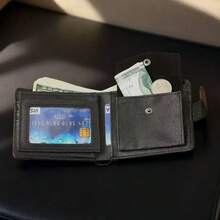 男士钱包，黑色/咖啡色/棕色，短款，简约时尚，多卡位，大容量，超薄三折软皮/PU钱包，拉链封口，新款商务零钱包 - A - 查看 6