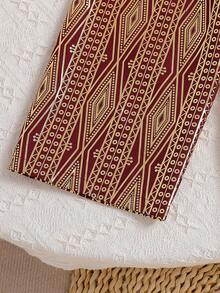 2pcs/Set Girls Sleeveless Ruffle Hem Top & Pants Set, Casual Gold Foil Pattern, Summer - Burgundy - View 7