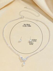 3pcs/Set Cubic Zirconia Necklace & Earrings Set, Elegant Lady Style Versatile High-End Jewelry Gift Suitable For Wedding, Party, Music Festival, Holiday - Silver - View 4