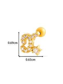 Toppiercing 1件铜锆石26个英文字母耳钉，不锈钢杆耳骨穿孔耳环