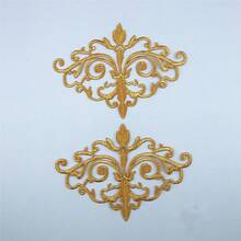 2片金银刺绣镂空布贴，适用于服装装饰、包袋，热熔胶贴片