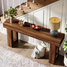 LITTLE TREE Mesa consola de 160 cm de alto en estilo rústico, mesa de centro rectangular de madera, ideal para entrada, pasillo y salón, estructura robusta, fácil montaje. - Marrón - Ver 4
