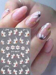 2pcs White Camellia Flowers Nail Art Stickers Elegant Orchid Silver Trim Petal Design Lily Floral IN Spring Summer Japanese Style Wedding Nail For Women And Girls To DIY Nail Supplies - Multicolor - View 7